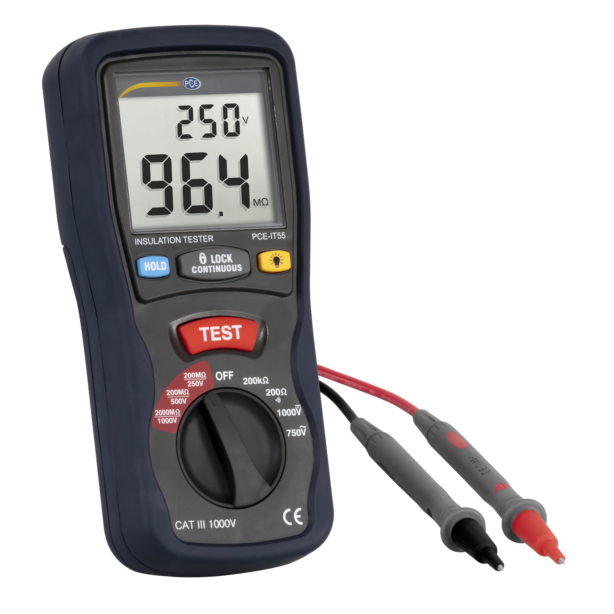 PCE Isolation Meter — CAT III, 75V AC Voltage, 2 M? Insulation Resistance, Model# PCE-IT55